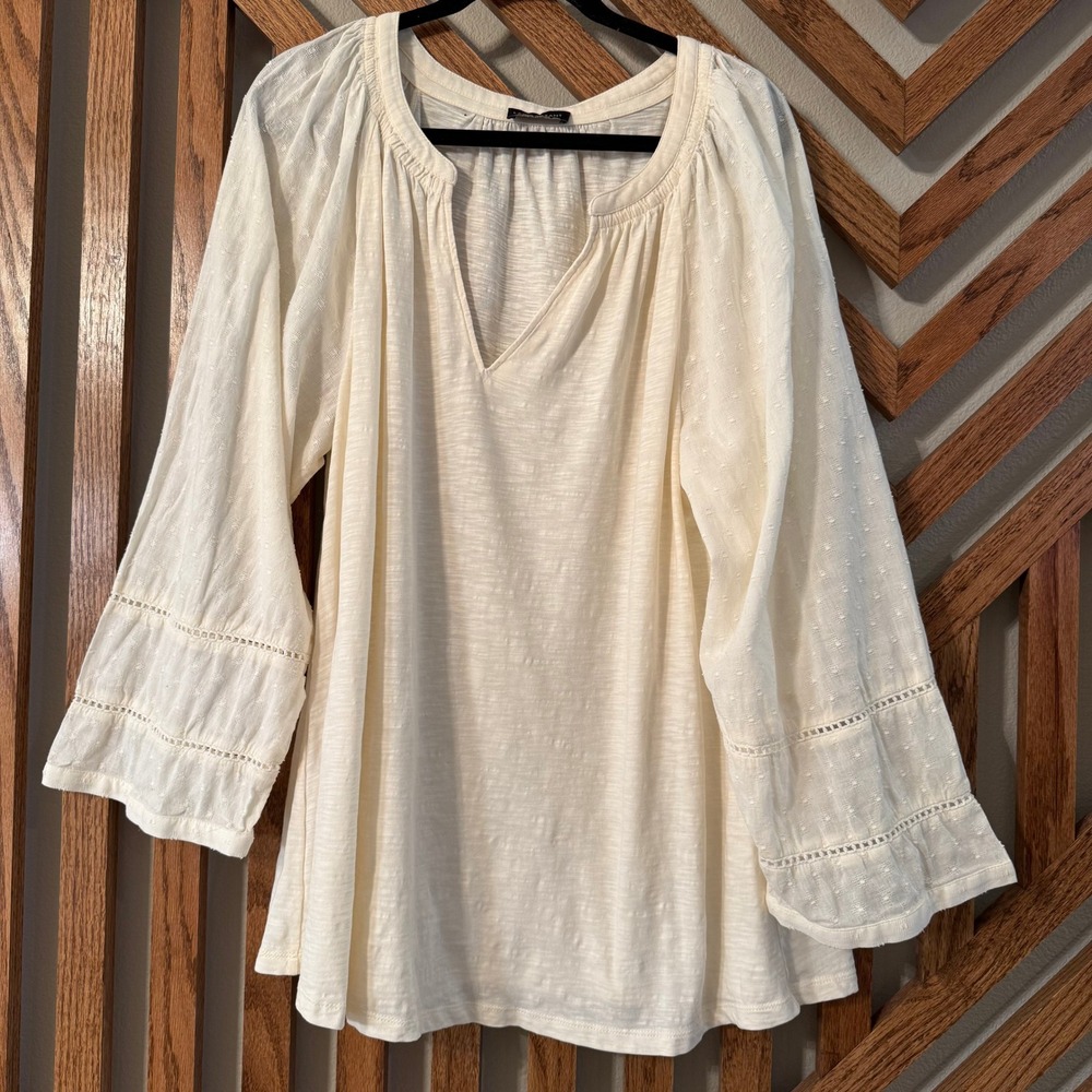 Boho Coastal Lane Bryant Ivory Bell Sleeve Peasant Top 18/20 Plus Size